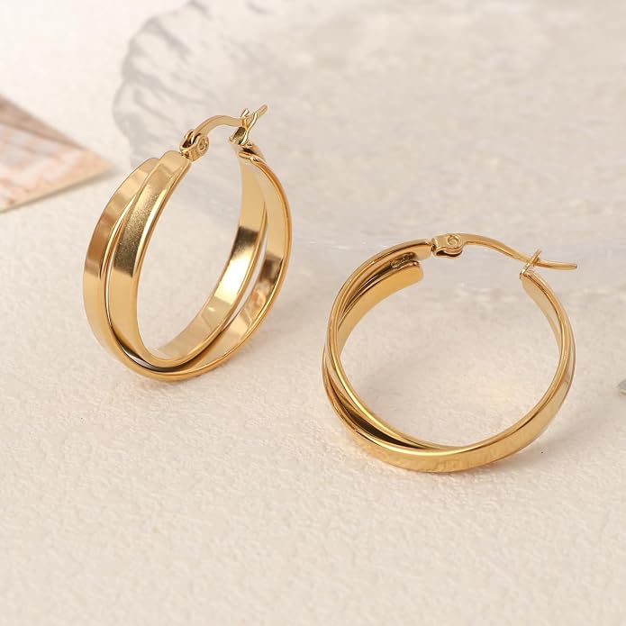 18K Gold Plated Hoop Earrings for Women Chunky Huggie Earrings Minimalist Gold Jewelry Valentine's Day Gift for Girlfriend Wife