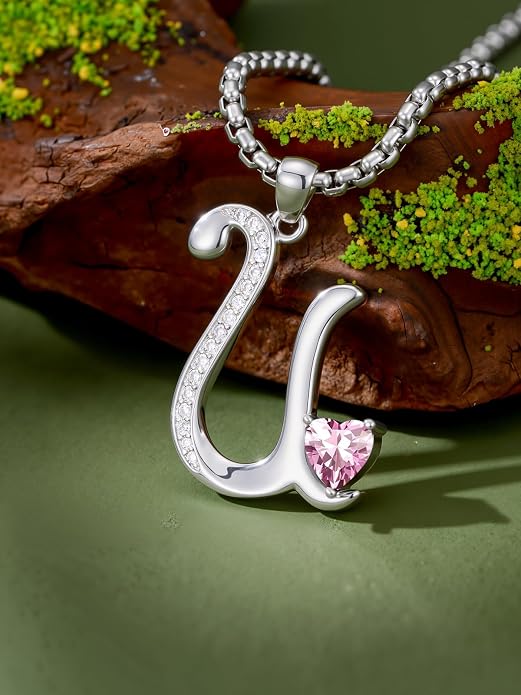 Birthday Gifts for Women Alphabet A to Z Initial Birthstone Pendant Necklaces for Women - 18k White Gold Plated Personalized Name Jewelry Anniversary Graduation Gifts for Wife Her Daughter Girlfriend(with Gift Box)