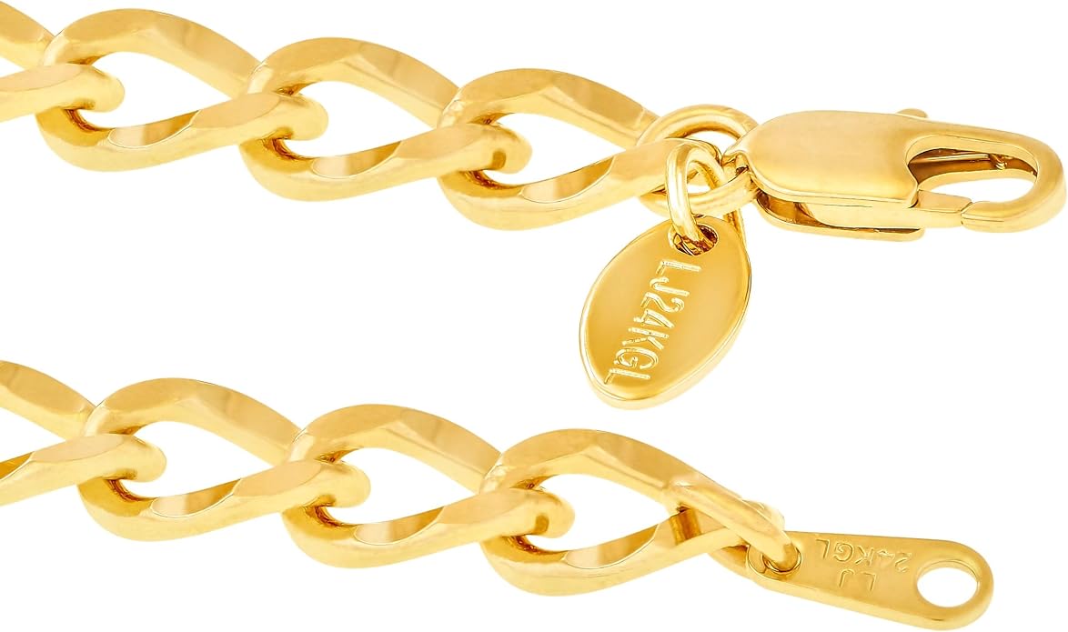 LIFETIME JEWELRY Womens Gold Anklet Diamond Cut Curb Link Ankle Bracelet 24k Gold Plated