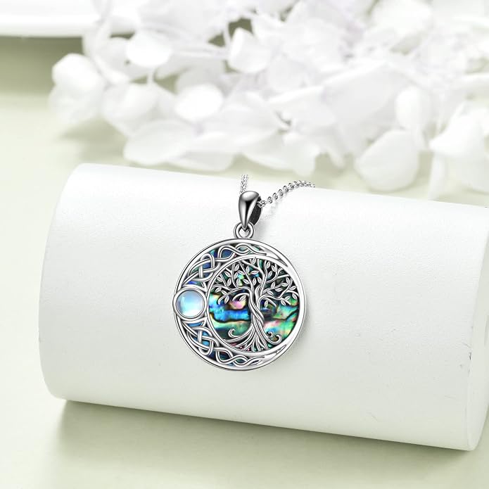 ONEFINITY Tree of Life Necklace 925 Sterling Silver Abalone Shell Celtic Knot Pendant Necklace for Women Jewelry