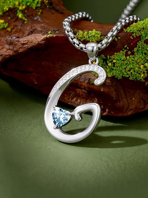 Birthday Gifts for Women Alphabet A to Z Initial Birthstone Pendant Necklaces for Women - 18k White Gold Plated Personalized Name Jewelry Anniversary Graduation Gifts for Wife Her Daughter Girlfriend(with Gift Box)