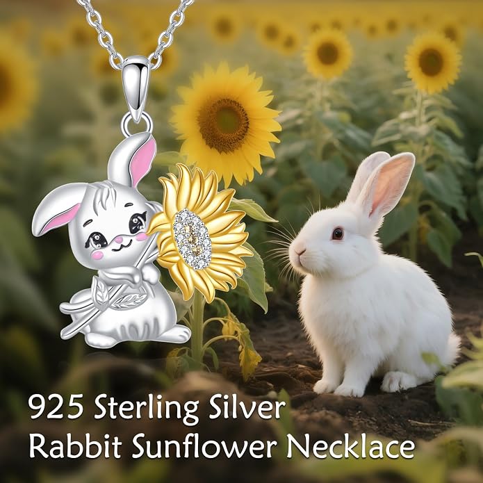 Bat/Cow/Cat/Bunny Necklace 925 Sterling Silver Heart Animal Pendant Necklace for Women