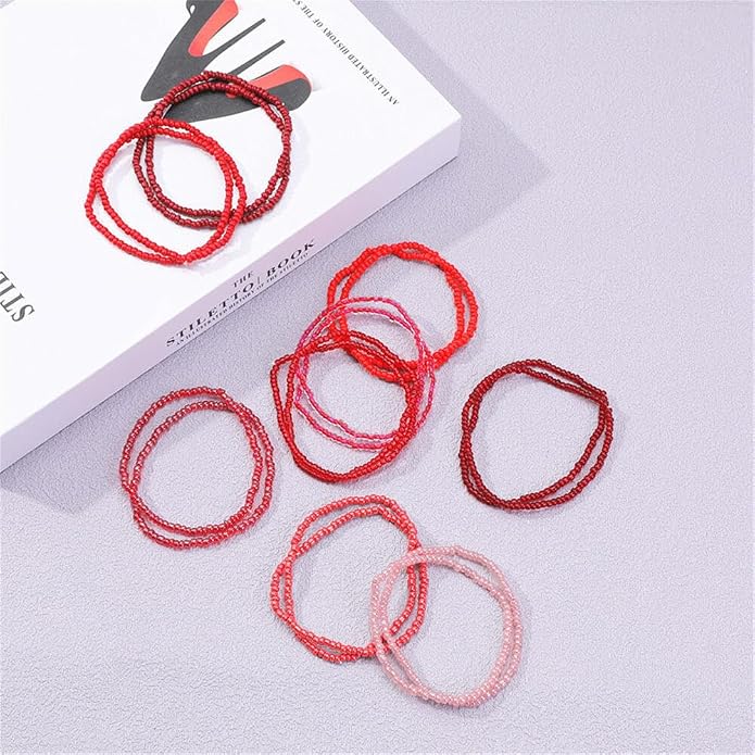 Fuqimanman2020 18Pcs Boho Stackable Beaded Bracelets for Women Colorful Handmade Multilayered Rice Beads Anklets Set Summer Beach Bohemian Jewelry Gift