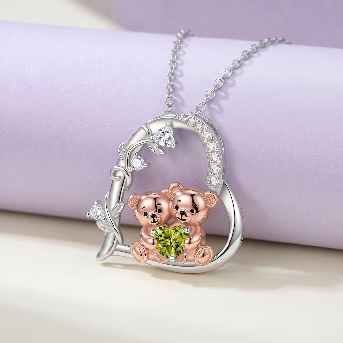 PELOVNY Teddy Bear Necklace for Women 925 Sterling Silver Bear/Highland Cow/Fox/Cat/Axolotl Birthstone Necklace Christmas Birthday Jewelry Gifts for Mom Daughter Wife Sister