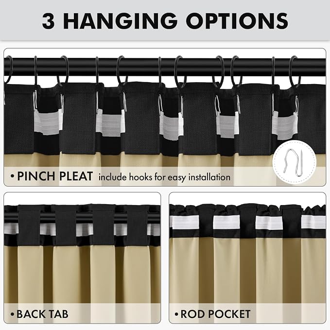 MIULEE 100% Blackout Linen Curtains for Bedroom 42 x 63 Inch Black 2 Panels | Thermal Insulated, Room Darkening Drapes for Living Room, Back Tab Rod Pocket Pinch Pleated, Solid Luxury Decor