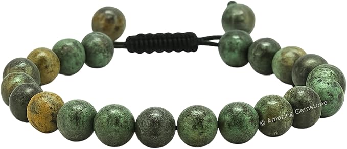 Amazing Gemstone African Turquoise Bracelet for Women Men's Gifts - Protection Healing Crystal Bracelet - 8mm Gemstone Beaded Adjustable Bracelet Pulseras para Hombres Mujer Stocking Stuffers