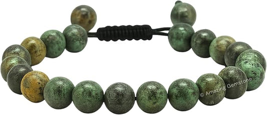 Amazing Gemstone African Turquoise Bracelet for Women Men's Gifts - Protection Healing Crystal Bracelet - 8mm Gemstone Beaded Adjustable Bracelet Pulseras para Hombres Mujer Stocking Stuffers