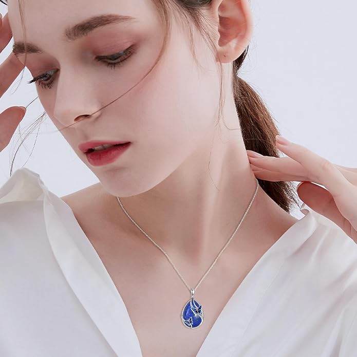 KQF Dragonfly/Butterlfy/Cat/Jellyfish/Bunny/Axolotl/Bee/Mermaid/Hummingbird/Elephant Necklace for Women Sterling Silver Moonstone Pendant Necklace Dragonfly Jewelry Gifts for Women