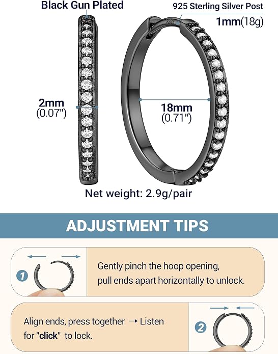 PROSTEEL Hoop Earrings for Women, Huggie Hoop with 925 Sterling Silver Post, 8/10/12/14/16/18/20mm Small Huggie Hoops, 14K Gold Plated/Silver/Black/Rose Gold Hypoallergenic Earrings Jewelry