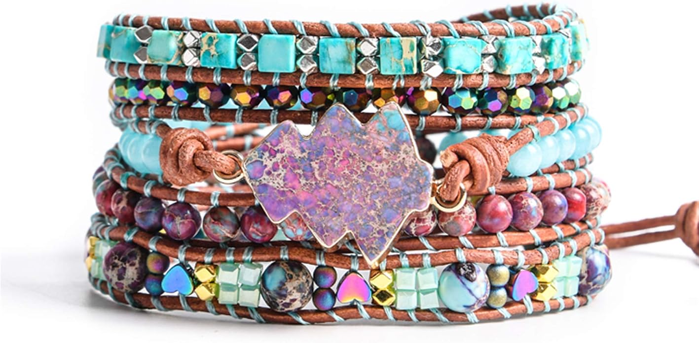 YGLINE Boho Handmade Natural Stone Wrap Bracelets Crystal Beads Bracelet Jewelry