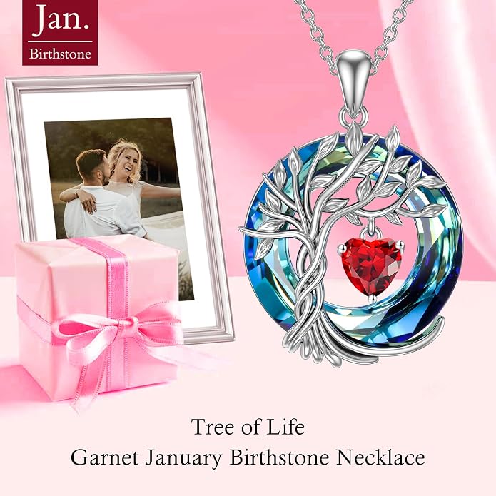 TOUPOP Tree of Life Birthstone Necklaces 925 Sterling Silver Irish Celtic Tree Pendant with Blue Crystal Birthday Jewelry Gifts for Women Mom Wife Her