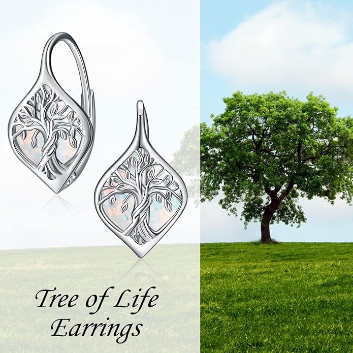 WINNICACA Leverback Earrings for Women 925 Sterling Silver Tree of Life Earrings Dangle Drop Turquoise Moonstone Moss Agate Heart Jewelry Gifts for Women Her Wife Anniversary Birthday Gifts