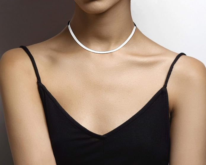Miabella Italian Solid 925 Sterling Silver, 18Kt Gold Plated 4.5mm Flexible Flat Herringbone Chain Necklace Women, Made in Italy