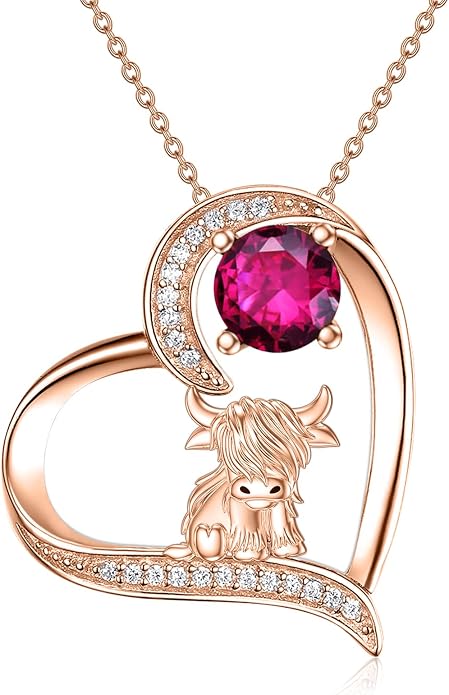 Highland Cow Gifts for Women 925 Sterling Silver Highland Cow Birthstone Necklace Fluffy Cow Jewelry Gifts Birthday Christmas