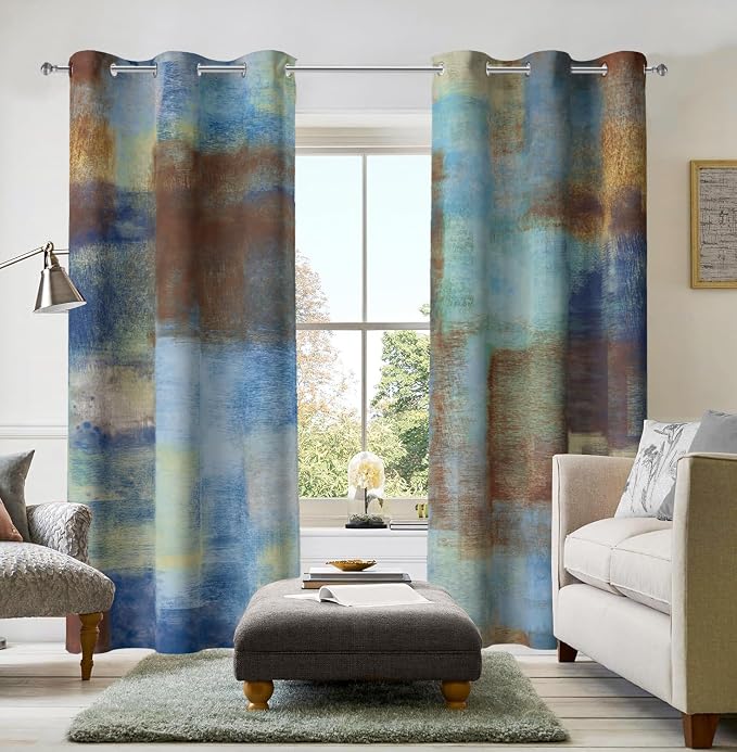 Asuexpect Abstract Curtains 2 Panels Abstract Rust Curtain Room Darkening Grommet Window Treatments Modern Decorative for Bedroom Living Room, 42x72 Inches, Blue Rust