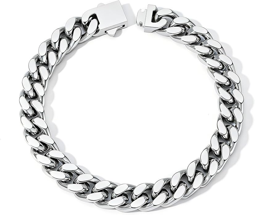 Stainless Steel Cuban Link Bracelet for Men - Gold/Silver Plated Miami Curb Chains Bracelet - Cuban Hand Chain Wrist Bracelet Hip Hop Jewelry, 9mm/11mm Width, 7.5"/8.3"/9"