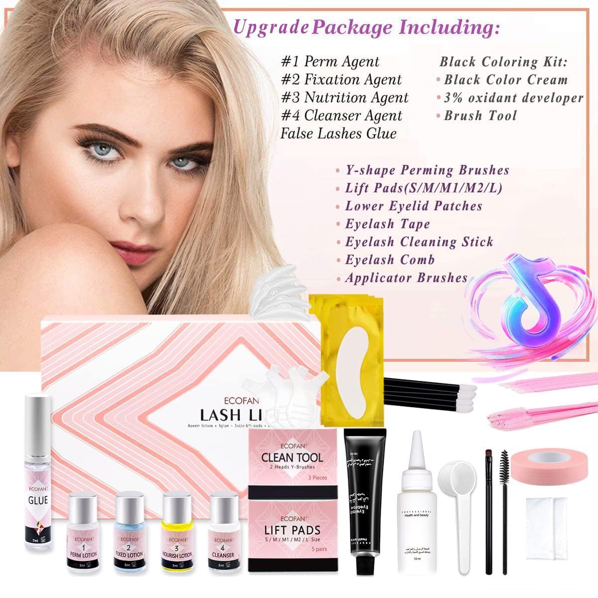 Lash Lift and Black Kit, Professional Eyelash Perm Kit and Black Eyelash & Eyebrow Set 3 in 1, Quick Lifting & Voluminous Coloring with Complete Tools Gifts for Women Salon Grade Home DIY