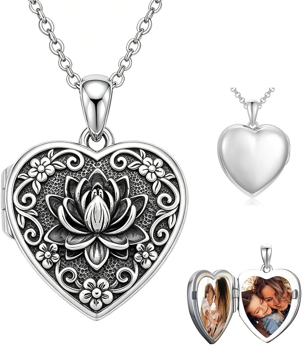 PELOVNY Locket Necklace That Holds Pictures 925 Sterling Silver Photo Locket Pendant Birthday Christmas Memorial Jewelry Gifts for Women Men