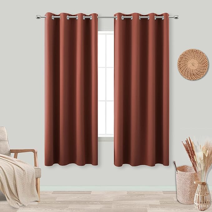 KOUFALL Boho Curtains 2 Panels,Blackout Hippie Rustic Curtains for Living Room Bedroom 63 Inch Length,Terra Cotta Rust Aztec Red