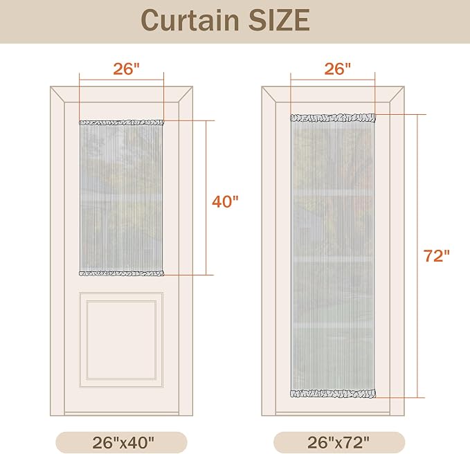 MYSKY HOME Floral Linen Door Curtains Green Farmhouse Privacy Door Window Curtains Semi Sheer Doorway Light Filtering Rod Pocket Curtain Patio Glass Door, 26 x 40 inches Long, 2 Panels