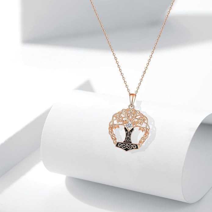 Tree of Life Thor Hammer Pendant Necklace for Women Sterling Silver S925 Jewelry for Women US1