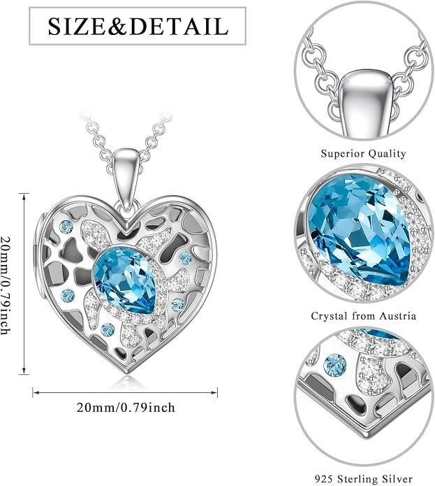 Dorunmo Personalized Locket Necklace 925 Sterling Silver that Holds Pictures Butterfly Birthstone Photo Heart Locket Custom Jewelry Congratulations New Beginnings New Job Gifts for Women
