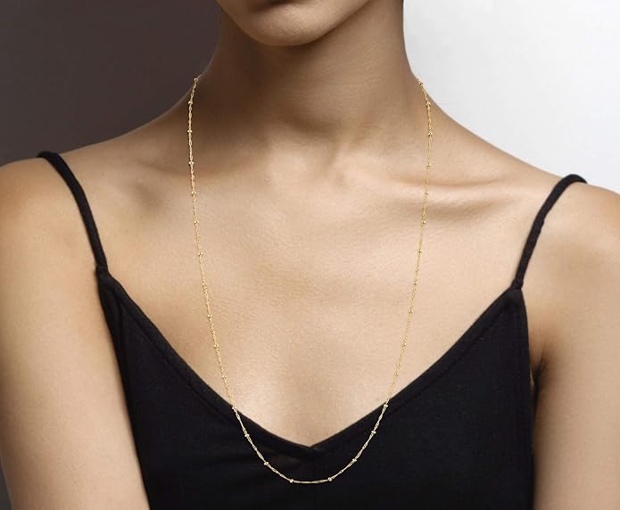 Miabella Italian 18K Gold Plated 925 Sterling Silver Singapore Bead Chain Station Necklace for Women, Made in Italy