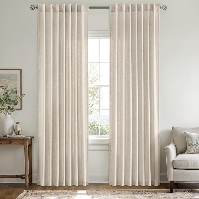 MIULEE Non-See-Through Privacy Linen Curtains 52W x 84L Inch Linen | 2 Panels, Light Filtering, Semi Sheer Window Curtains, Farmhouse Textured, Back Tab Drapes for Bedroom Living Room