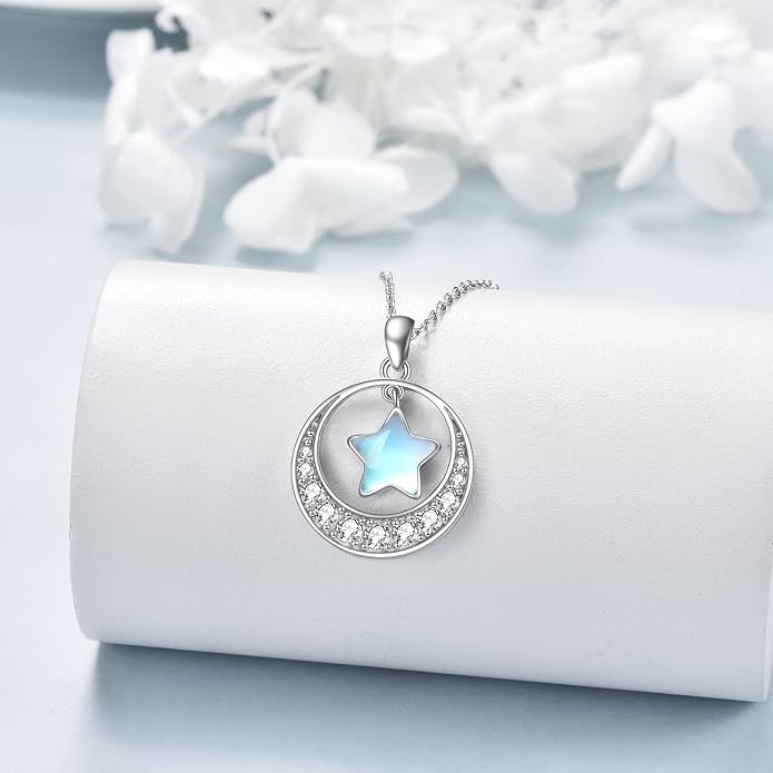 YAFEINI Moonstone Moon Necklace Sterling Silver Crescent Moon Pendant Necklace Jewelry Gifts for Women Teen Girls