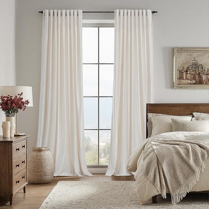 100% Blackout Ivory Off White Velvet Curtains 90 inch Long for Living Room,Set of 2 Panels Liner Rod Pocket Back Tab Thermal Window Drapes Room Darkening Heavy Decorative Curtains for Bedroom