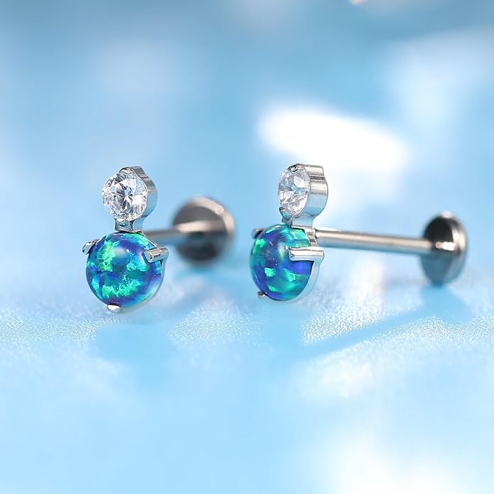 Limerencia 2Pcs 18g Titanium Internally Threaded Tragus Piercing Jewelry Nose Studs Flat Back Earrings Labret, Lip, Helix, Cartilage, Conch, Medusa Piercing for Women Men Sensitive Ears