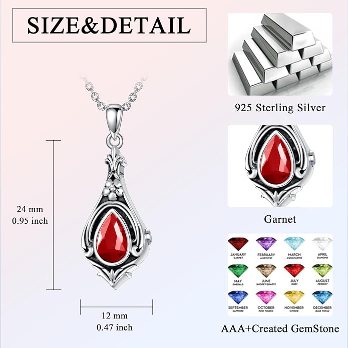 Seiyang Urn Necklace for Ashes 925 Sterling Silver with Birthstone Cremation Jewelry Keepsake Ashes Pendant Necklace Memorial Jewelry for Women Loved One