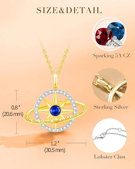 FANCIME Stellar Promise Birthstone Necklace for Women White Gold Plated Sterling Silver Planet Star Pendant Fine Jewelry Anniversary Birthday Mothers Day Gifts for Women Wife Friend Her