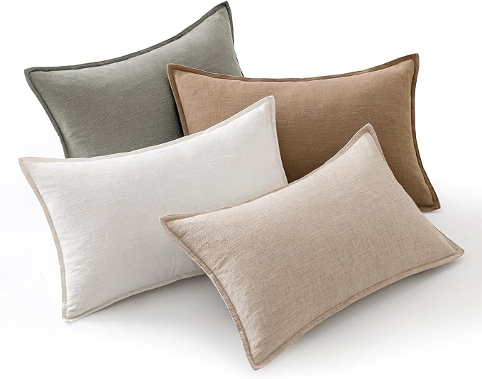 MIULEE Neutral Boho Linen Decorative Pillow Covers 12x20 Inch Pack of 4 | Natural Throw Pillow Covers Soft Farmhouse Couch Pillowcases Modern Home Decors for Living Room Bed Sofa