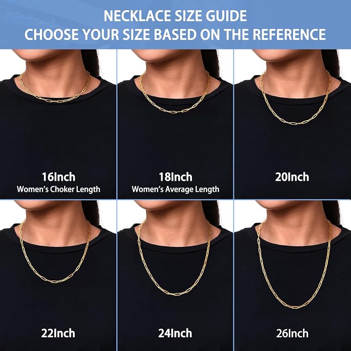 Jewlpire Silver/14K Gold Plated Paperclip Necklace for Women, 3mm 4mm 5mm Necklaces for Women, Women's Paperclip Chain Necklaces 16 18 20 22 24 26 Inch