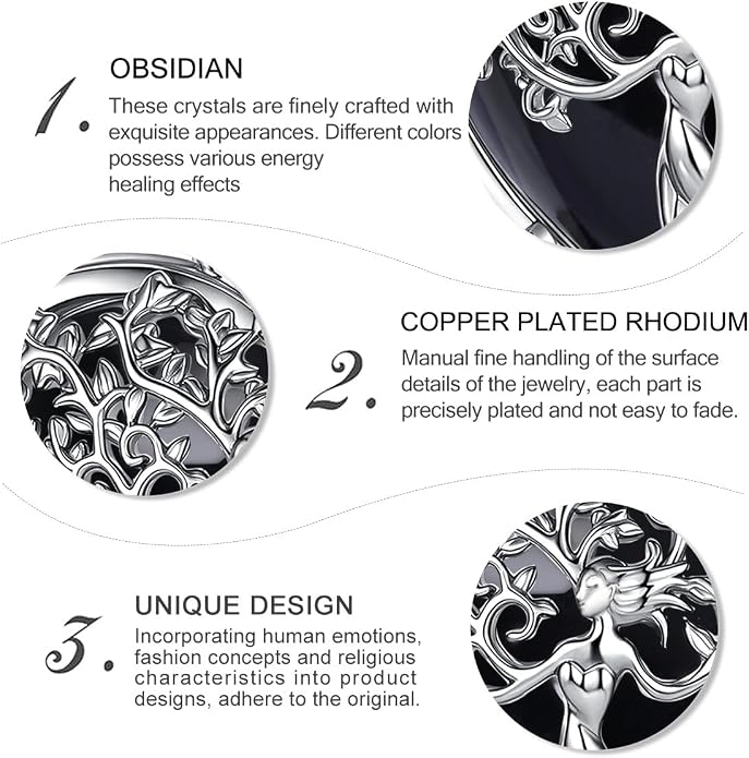 AEONSLOVE Tree of Life Necklace with Crystal for Women, Amethyst/Obsidian/Turquoise/Moonstone/Malachite Crystal Pendant Necklaces for Ladies