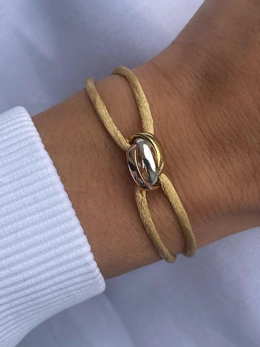 Joy-D 3 Rings Bracelet - String Bracelet with 3 Colors Rings, Adjustable Cord, High Quality Women&Men Bracelet, Gold Jewelry, Perfect Gift for Her&Him