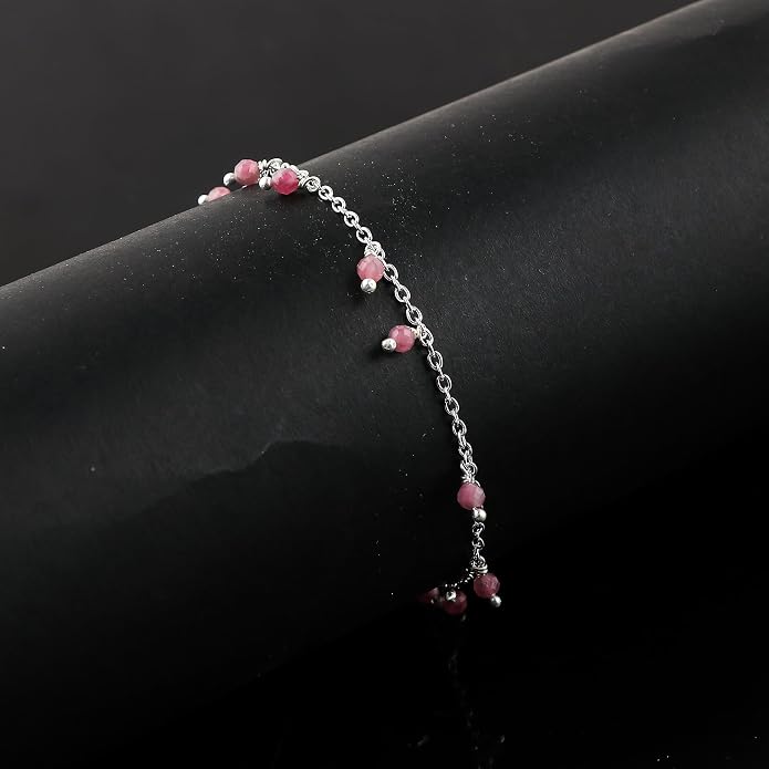 Natural Gemstone Beaded Dangle Anklets, Handmade Bohemian Jewelry, Micro-Faceted Stones Wicca & Reiki Healing Crystals, Silver Ankle Bracelet, Christmas Gift for Women, 9+1.50inch
