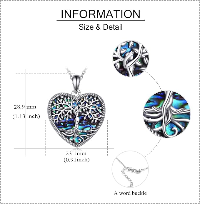 ONEFINITY Tree of Life Necklace for Women Sterling Silver Abalone Shell Crystal Tree of Life Pendant Necklace Family Tree Jewelry for Mom Daughter Sister Girls Christmas Gifts