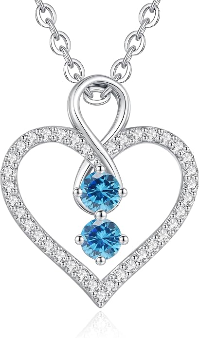 LOUISA SECRET Double Birthstone Necklaces for Women, 925 Sterling Silver Infinity Love Heart Pendant Necklace for Her, Birthday Anniversary Valentine's Day, Christmas, Wedding, Graduation Gift for Her, Personalized Gifts, Jewelry Gifts for Wife Mom Gir...