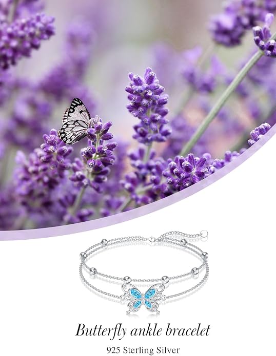 Ankle/Bracelet for Women Sterling Silver Sea Turtle/Butterfly/Mustard Seed/Sister/Sunflower/Elephant Gifts for Birthday Summer Beach Jewelry for Mom Wife Daughter Friend