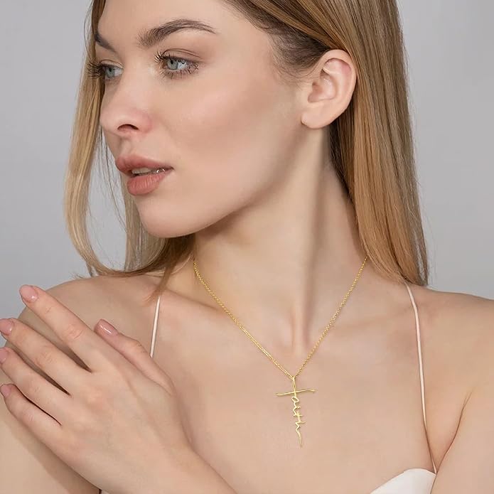 PRAYMOS Faith Cross Necklace for Women 925 Sterling Silver Pendant Necklace With Birthstone Initial Christian Religious Confirmation Baptism Mothers Day Gifts