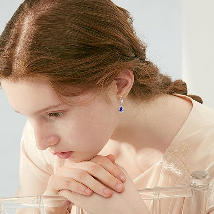 Trendy Dangle Earrings for Women Teen Girls Sterling Silver 12 Birthstone Earrings Minimalist Hypoallergenic Earrings for Sensitive Ears Jewelry Gifts