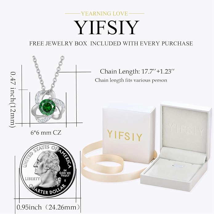 18K Gold Plated Love Knot Necklace for Women, 925 Sterling Silver Round cut Birthstone Pendant Necklace With Chain Lucky Flower Jewelry Gift