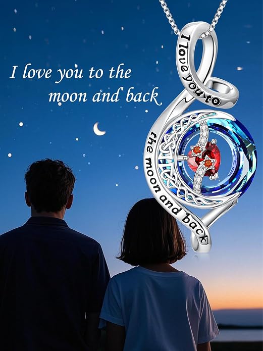 OCJ Birthstone Necklace for Women 925 Sterling Silver Moon and Star Pendant Infinity Celtic Moon Crystal Jewelry Anniversary Birthday Christmas Gift for Her Wife Girlfriend Mom Daughter