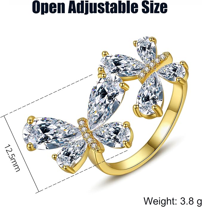 18K Gold Plated Rings for Women and Teen Girls Non Tarnish Cubic Zirconia Fidget Ring Butterfly/Snake/Mesh/Cross/Crown Knuckle Ring Open Adjustable Statement Stacking Chunky Rings