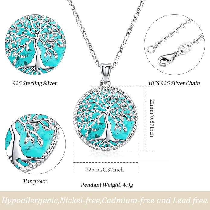 Odinstone Tree of Life Necklace, Sterling Silver Pendant for Women Family Tree Necklaces Jewelry for Mom/Wife/Grandma(With Fine Gift Box)