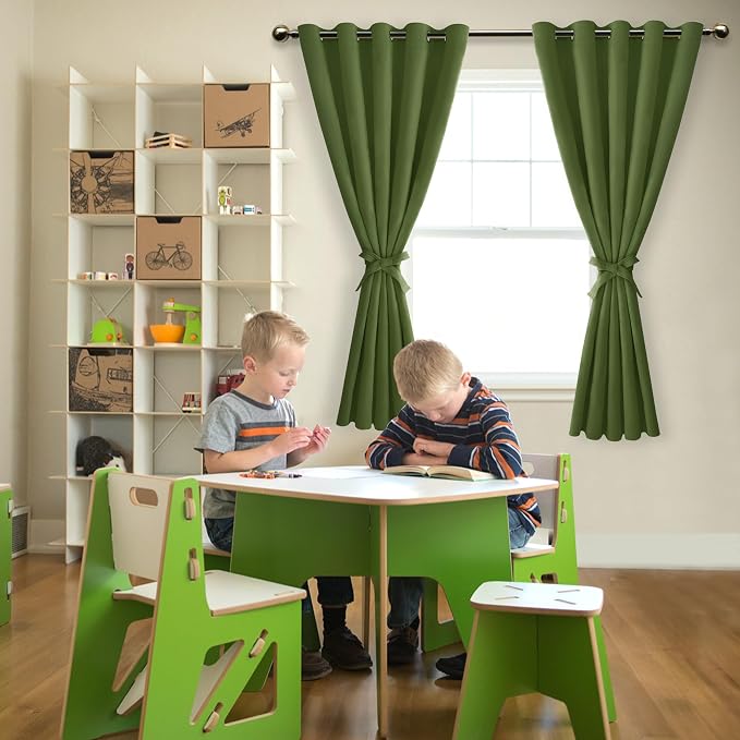 Hiasan Room Darkening Curtains for Bedroom, 60 x 72 Inches - Thermal Insulated & Energy Saving Window Drapes for Living Room/Dorm Room, Set of 2 Panels Sewn with Tiebacks, Olive Green
