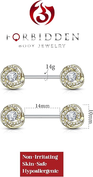 Forbidden Body Jewelry Ultra Glam CZ Swirl Halo Frame Surgical Steel Nipple Barbells