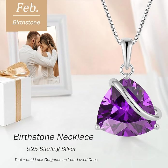 Birthstone Necklace for Women 925 Sterling Silver Triangle cut CZ Halo Pendant Necklaces Infinity Jewelry Gift for Birthday Christmas Mother's Day